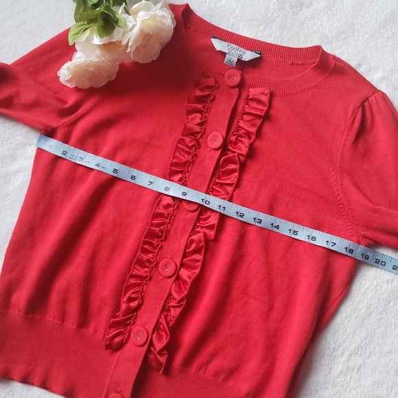 Women's Red Ruffled Cardigan - Picture 2 of 6